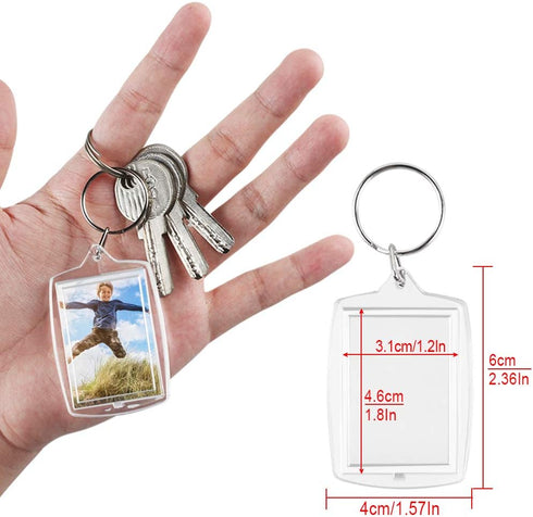 30 PCS Photo Insert Keychains, Acrylic Clear Blank Keyrings Picture Frame Keyring with Split Ring for Personalised Custom and Passport Photo Size,...