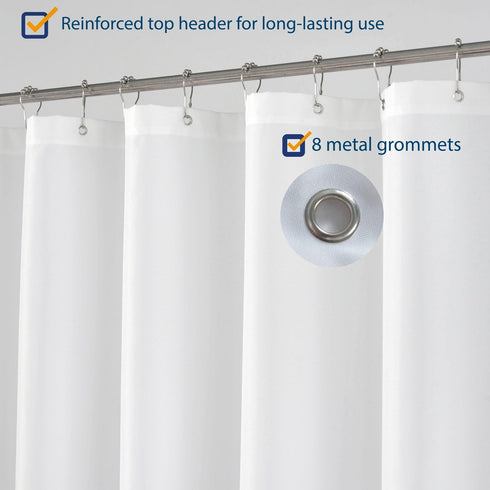 N&Y HOME RV Shower Curtain Liner Fabric 47 x 64 inches, Hotel Quality, Washable, Water Repellent, White Bathroom Curtains with Grommets, 47x64...