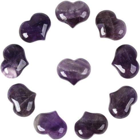 Natural Amethyst Gemstone Healing Crystal 1 inch Mini Puffy Heart Pocket Stone Iron Gift Box (Pack of 10)...