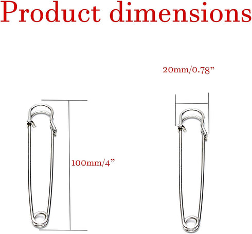Safety Pins, 4" Large Safety Pins, Set of 20, Large Safety Pins, Clothing Safety Pins, Blankets, Crafts, Skirts, Short Skirts, Oversized Heavy Dut...
