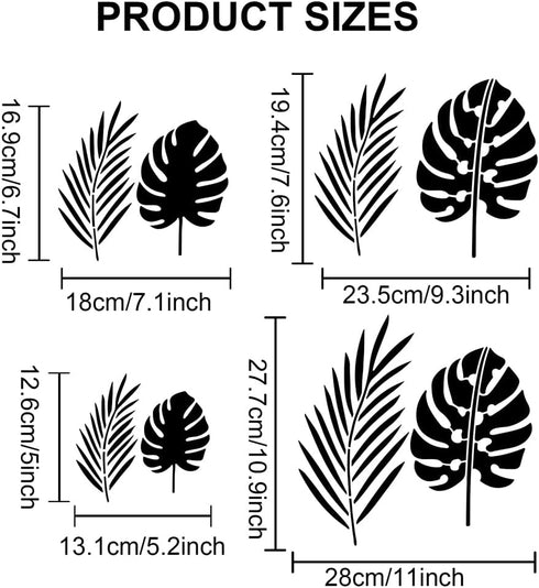 4pcs Tropical Leaf Stencils 6~11.8inch 4 Sizes Monstera Palm Fern Leaf Stencil with Paint Brush Reusable Small Large Tropical Leaf Stencils for Pa...