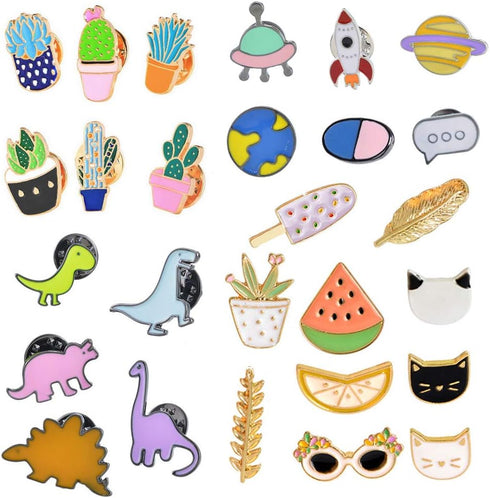 MJartoria 27PCS Cute Brooch Enamel Pins Set-Cartoon Dinosaur Fruit Plants Cat Novelty Lapel Pins Badges for Backpacks Clothing Bags Jackets Access...