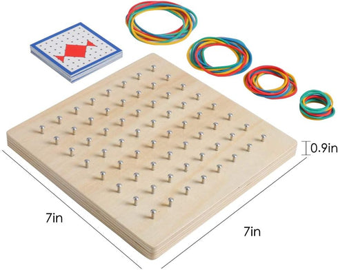 Wooden Geoboard Math Manipulative Material Graphical Geo Board Montessori Educational Toys Array Block Pattern Cards and Rubber Bands STEM Puzzle ...