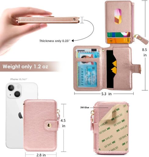 M-Plateau Foldable Phone Wallet?iPhone Card Holder Stick On with Flexible Zipper Coin Purse Multifunctional Kickstand Design, Fits 6.1 and Above L...