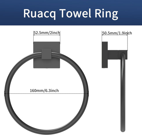 Matte Black Towel Ring Square Base Towel Holder Hand Towel Hanger Stainless Steel Modern Wall Mounted...