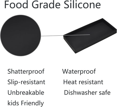 DNC Bathroom Counter Tray, 7.9" Silicone Vanity Tray, Kitchen Sink Soap Tray for Dish Holder Dispenser Countertop Toilet Tank Desk Organizer Black...