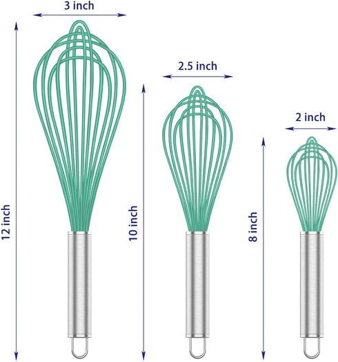 Teal Silicone Whisk, Professional Silicone Whisks For Cooking Non Scratch, Stainless Steel & Silicone Wisk,Plastic Rubber Whisk Tool for Nonstick ...