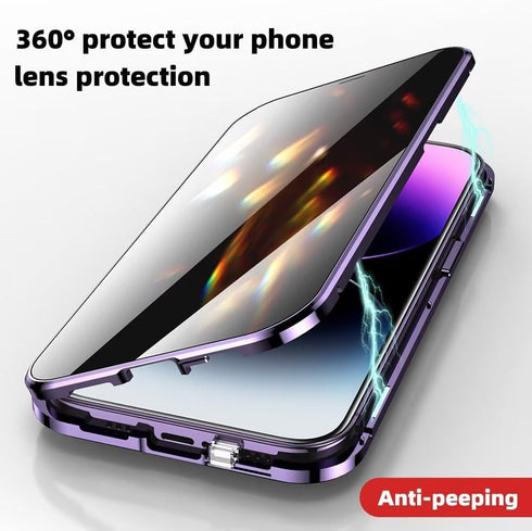 Anti-spy iPhone 15 Pro Max case Anti-Peeping Screen with Lock Magnetic Adsorption Double-Sided Tempered Glass Aluminum Alloy Bumper Lens Protector...