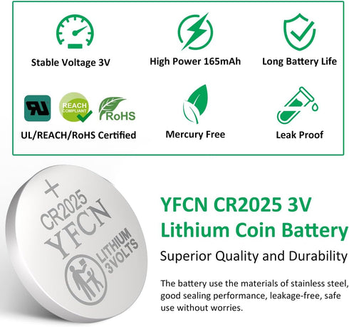 CR2025 Battery 3V Lithium Battery 5 Count Pack CR2025 Batteries for Key Fobs, Remote Control, lED Candles, Thermometers - CR 2025 Coin Cell Batter...