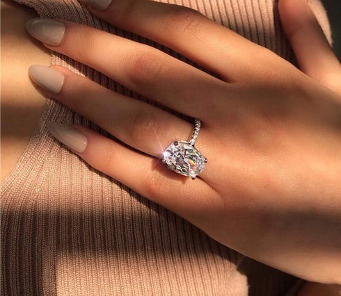 925 Silver Elliptical Perfect Cutting 3ct CZ Engagement Rings For Women Cubic Zirconia Promise Halo Engagement Ring Solitaire Engagement Ring Size...