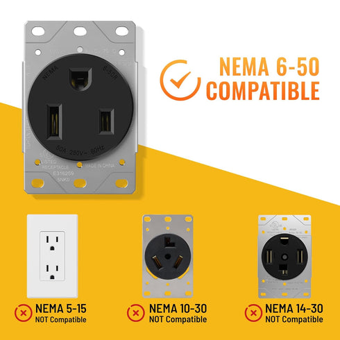 NEMA 6-50P to 14-50R EV Tesla Charger Adapter Cord, 240V 50 Amp 3 Prong Welder Plug to 4 Prong EV Charging Connector, Welder Welding Dryer EV Char...