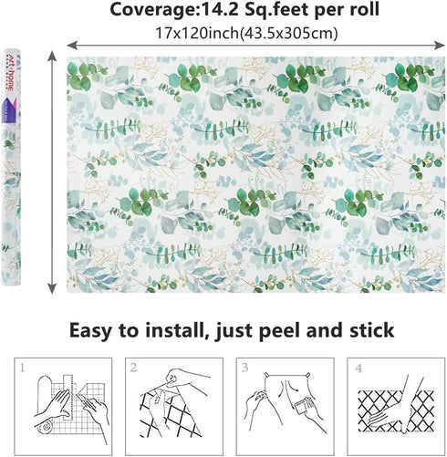 Arthome Peel and Stick Wallpaper Leaf Floral Self-Adhesive Contact Paper 17"x120" Removable Decorative Vinyl Wall Paper for Bedroom,Living Room,Ca...