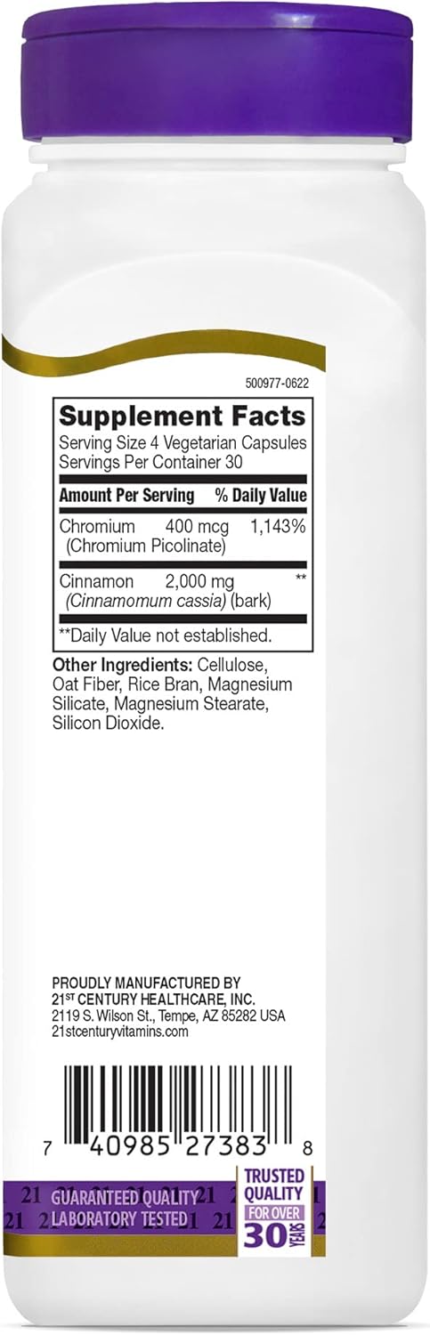 21st Century Cinnamon 2000 mg Per Serving Plus Chromium Vegetarian Capsules 120 count...
