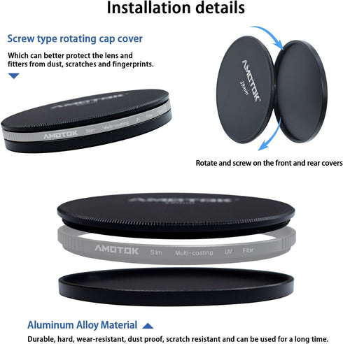 39mm Metal Lens Filter Caps,Compatible All 39mm Camera Lens FiltersFilter Accessory(UV,CPL,ND,Threaded Lens),Ultra Precision CNC Machine Tools Pro...
