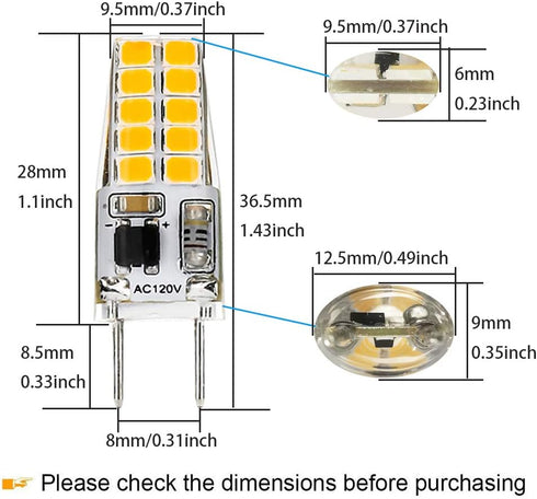 G8 LED Bulb Dimmable, 20W Halogen Equivalent, 120V T4 JCD Type Bi-Pin G8 Base, Warm White 3000K (6 Pack)...
