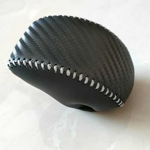 Car Gear Shift Knob Cover,Carbon Fiber Black with Black Stitches Leather Gear Shit Cover for 2019-2022 Toyota RAV4...