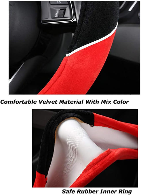 Cute Devil Horns Car Steering Wheel Covers Plush Steering Covers for Women, Universal Fit 15 Inch,Anti-Slip & Odor-Free (Red)...