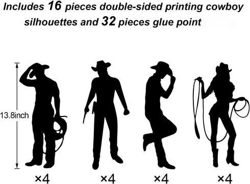 Boao 16 Pieces Cowboy Silhouettes Cowboy Cutouts Western Theme Party Decorations Photo Booth for Wild West Theme Birthday Baby Shower Cowboy Party...