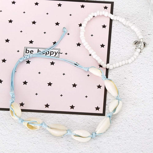Boho Turtle Layered Shell Anklet Set Silver Ankle Bracelets Beaded Foot Chain Beach Foot Jewelry Accessories for Women summer gifts...