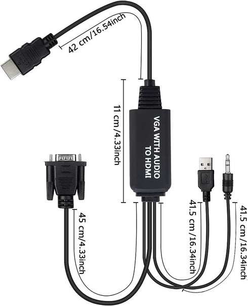 VGA to HDMI Adapter Cable, 4ft with Audio for PC, Laptop to Monitor, Display, HDTV...