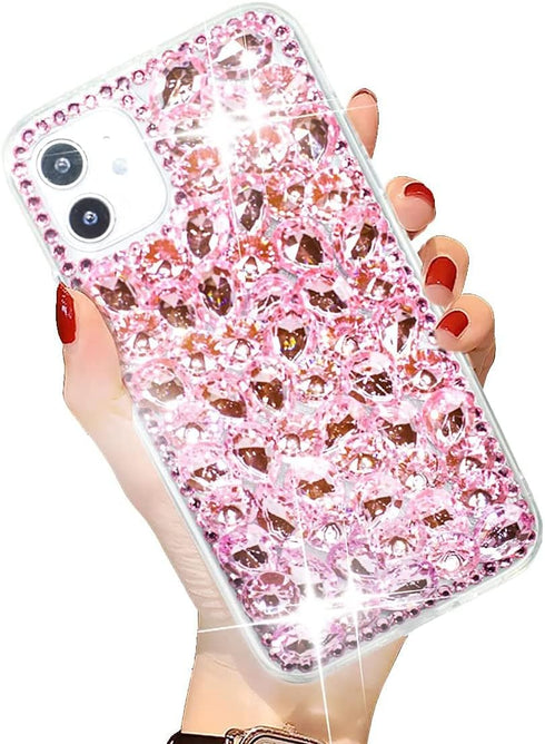 iPhone 12 / 12 Pro Bling Glitter Case - Luxury Shiny Diamond Crystal Rhinestone Sparkly Jewelled Gemstone 3D Handmade Clear Cover Case for Women G...