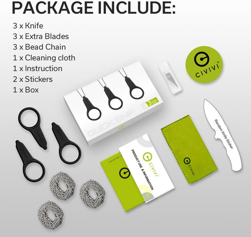 CIVIVI 3 Pack Box Cutter Utility Knife, Mini Neck Knife for Men Women EDC, Quick Snip Knife with 3Pcs Extra Blades, 3Pcs Bead Chain C22022A-2...