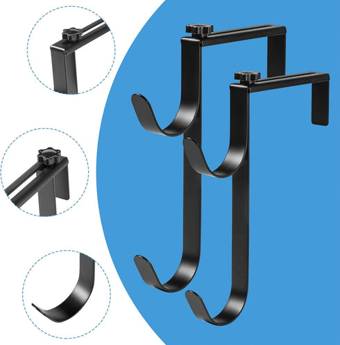 2Pack Double Pool Pole Hooks, Adjustable Pool Fence Hooks for Pool Equipment, Metal Vinyl Fence Hooks for Pool Skimmer Net Pole Hose Garden Tools...