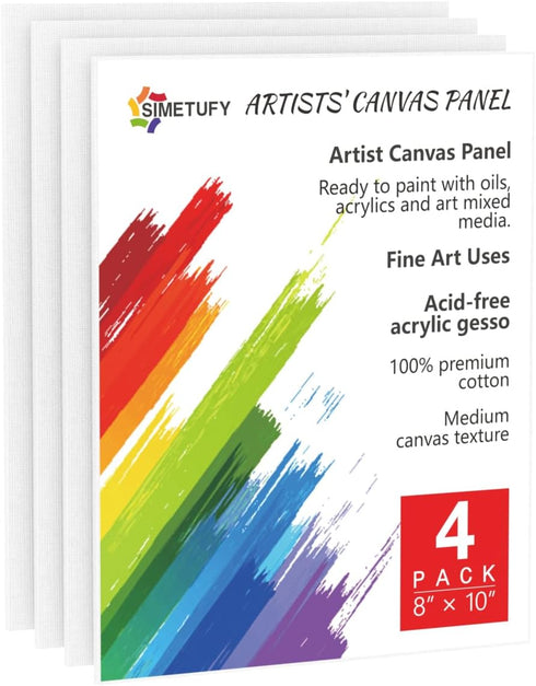 Simetufy 4 Pack 8x10 Inch Canvas Boards for Painting Canvas Panels-Gesso Primed Acid-Free 100% Cotton Blank Painting Canvas for Acrylics Oil Water...