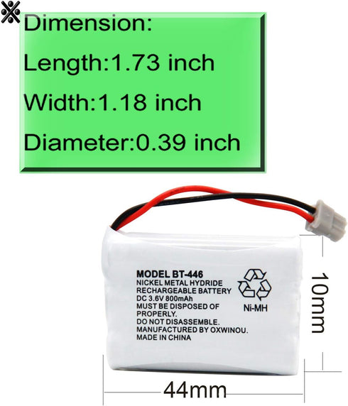 BT446 BT-446 Phone Battery Compatible with for Uniden BBTY0503001 BT-1004 BT-1005 GE-TL26402 BT-504 CPH-488B Handset Phone 3.6V 800mAh (3- Pack)...
