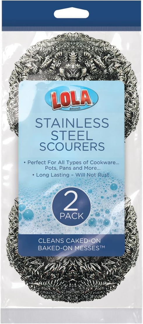 Lola Products Stainless Steel Scouring Pad, 18 Grams - Curled Flat Wire, Cleans Caked On & Baked On Messes on Cookware, 1 Pack...