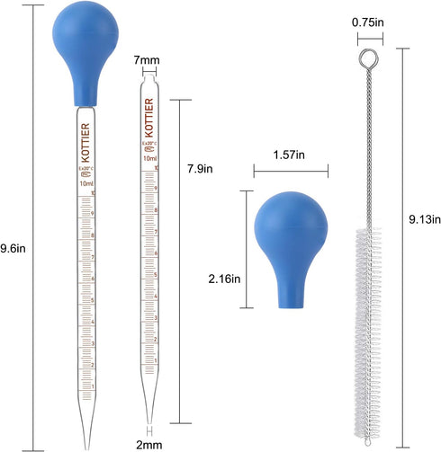 10ml Glass Pipettes Dropper, Lab Graduated Dropper for Liquid Essential Oil, Glass Transfer Pipette with Rubber Bulb and Cleaning Brush (3 pieces)...