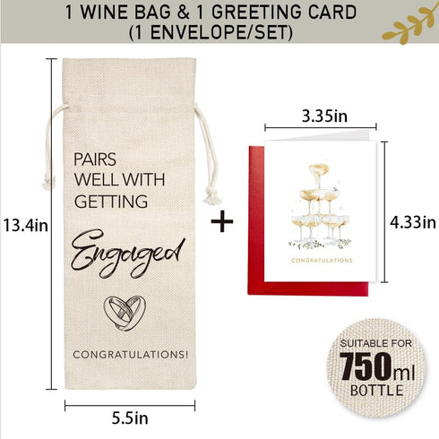 Engagement Gifts for Couples, Marriage Wedding Wine Bag Gifts for Mr and Mrs, Pairs Well With Getting Engaged, Bridal Shower Gift for Bride, Draws...