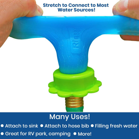 Rinseroo: Stretch-Connect Garden Hose Attachment Sleeve & Sprayhead, Universal Hose Connector — Easily Connect a Hose to Water Sources Upto 3" Wid...