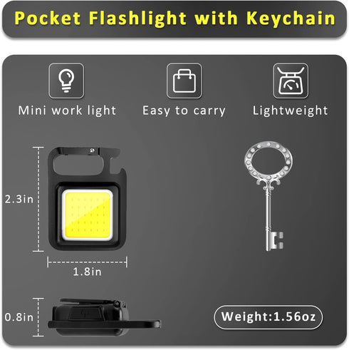 Keychain Flashlights Cob Keychain Work Light 4 Light Modes Small Emergency Light with Folding Bracket Bottle Opener for Fishing,Camping and Walkin...