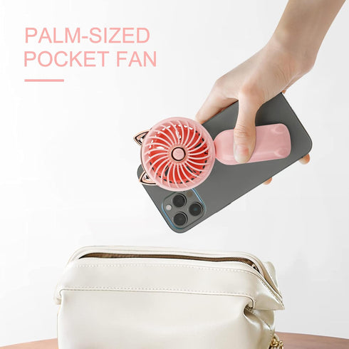 QearFun Handheld Lanyard Fan Portable, Mini Hand Held Fan with USB Rechargeable Battery, 3 Speed Strong Personal Table Fan, 8-12 Hours Small Makeu...