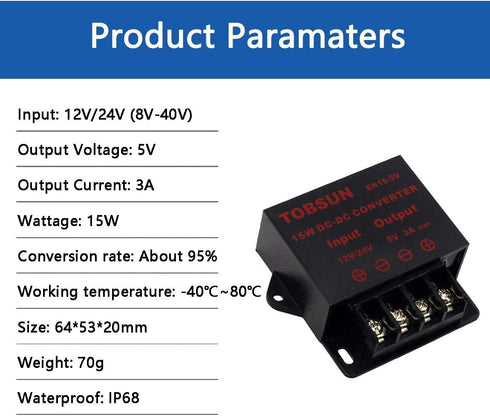 DC Converter Step Down Regulator 5V Regulated Power Supplies Transformer Converter (5V 3A 15W)...