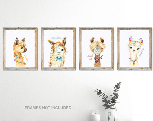 Confetti Fox Llama Nursery Wall Art Decor - 8x10 Unframed Set of 4 Prints - Kids Cute Alpaca Baby Animal Pictures Quotes - Dream Big Stand Tall Be...