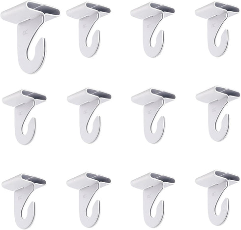 12 Pair Drop Ceiling Hooks, T-Bar Track Clip Suspended Ceiling Hooks,White Heavy Duty Ceiling Hooks for Hanging Plants & Decorations, Metal T-Bar ...