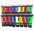 Quiet&Far Body Paint Set with tubes 16 x 20ml/0.7 fl oz Neon Glow in the dark paint face paint under Blacklight Reactive Fluorescent Paint Non-Tox...