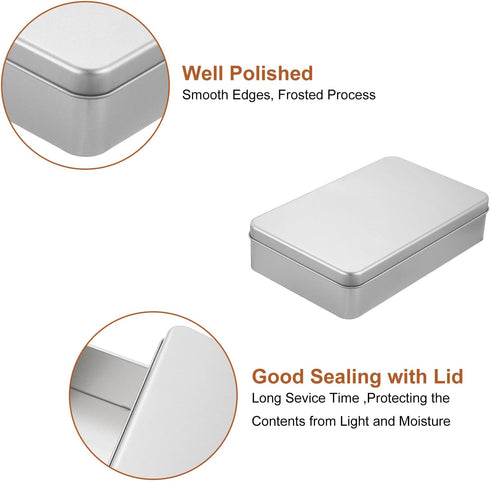 uxcell Metal Tin Box Containers, 2Pcs 7.1x4.3x1.6 Inch Silver Mini Portable Metal Rectangular Empty Hinged Tins Box with Lid for Home Storage Orga...
