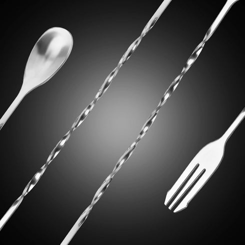 4pcs Cocktail Mixing Spoons, Bar Spoon Cocktail Spoon Long Handle Stirring Spoons Spiral Handle Bar Stirrers Ladles with Trident Tip for Drink Tea...