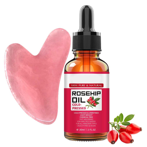 2Pcs Hydrating Facial Skincare Set, With Rosehip Seed Oil & Guasha-Tool, Rosehip Oil For Face, Rosehip Oil Hydrating Facial Care Oils, Vitamin A F...