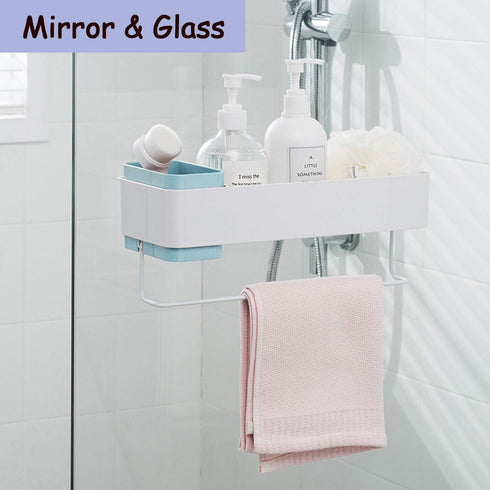 MORNITE Bathroom Organizer Mirror, Restroom Shelf Adhesive Wall Mount No Drilling Basket Rack Shelves Shower Caddy Blue...