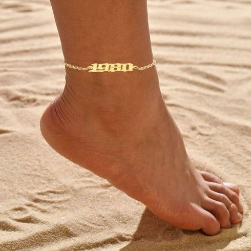CSIYANJRY99 Birth Year Ankle Bracelets for Women,14K Gold Plated Birth Year Number Anklets Adjustable Chain Beach Foot Ankle Bracelets for Women B...
