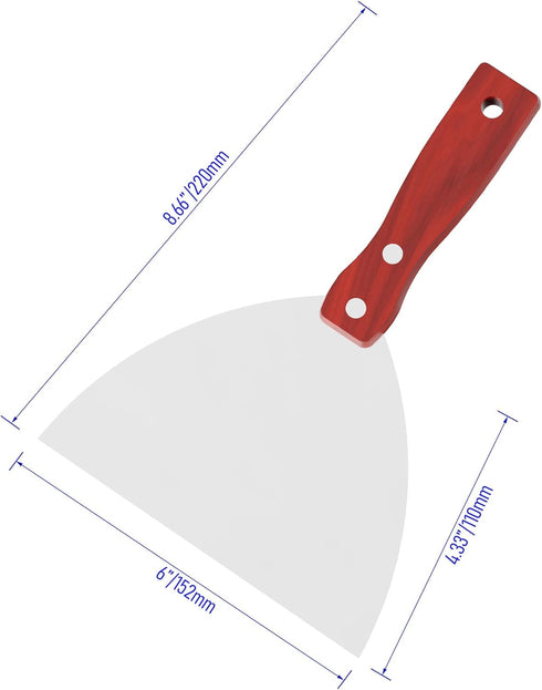 Putty Knife, 6 Inch Stainless Steel Scraper Tool, Wooden Handle Metal Spackle Knives for Drywall, Decals, Wall Paper, Floor Tile, Patching, Painti...