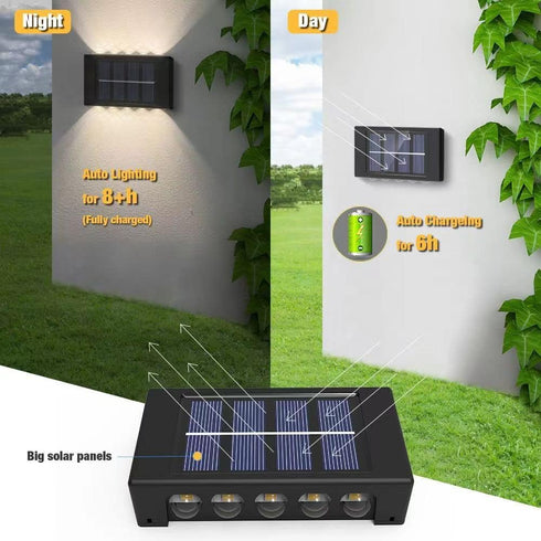 Solar Outdoor Lights, 6 Pack 10 LED Solar Fence Lights, Waterproof Dusk to Dawn Outdoor Lighting for Wall, Deck, Step, Garden, Warm White Light...