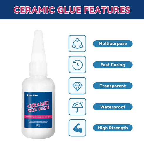 Ceramic Glue, 50g Clear Super Glue for Porcelain and Pottery Repair, Fast Drying | Heat Resistant | Waterproof, Instant Strong Glue for Bonding Ce...