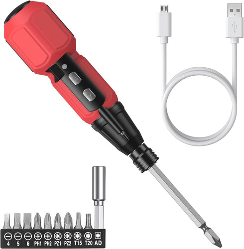 AMIR Cordless Screwdriver, Rechargeable Electric Screwdriver Sets, Portable Automatic Home Repair Tool Kit with USB Cable and LED Lights, Red...