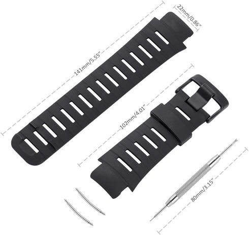 Watch Band Compatible with Suunto X-Lander, Soft Rubber Replacement Wrist Strap for Suunto X-Lander Military Smart Watch, Black...