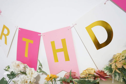 Roseo Pink Happy Birthday Banner Signs Golden Sparkle Funny Birthday Party Supplies for Girls Party Decorations Nursery Decorations 13 Pieces...